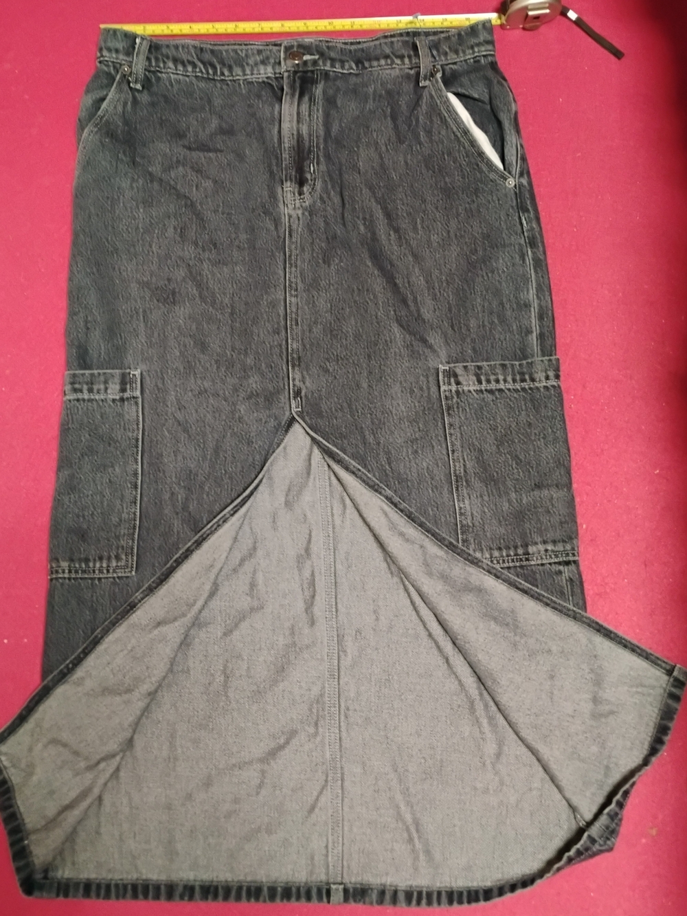 Black Cargo Denim Jeans Skirt Mid Rise